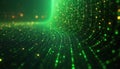 Abstract digital art with flowing green binary code particles. Tech inspired visual composition features lines dots creating Royalty Free Stock Photo