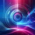 Glowing Blue and Pink Concentric Circles with Abstract Waves and Light Particles digital art Royalty Free Stock Photo