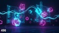 Abstract digital art with glowing geometric shapes and data streams on dark background cubes Royalty Free Stock Photo