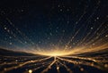 Abstract digital art with glowing, golden lines forming a complex, interconnected network against a dark, starry
