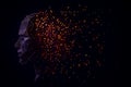 Abstract digital art of a human head dissolving into particles Royalty Free Stock Photo