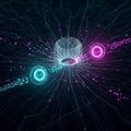 Abstract visualization of quantum particle interaction, ether, and positron energy fields merging Royalty Free Stock Photo