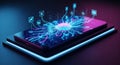 Abstract Digital Art Of A Neural Network Emerging From A Smartphone Screen technology futuristic Royalty Free Stock Photo