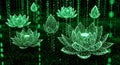 Digital Lotus Flowers in Binary Code Matrix - Technology and Nature Harmony Royalty Free Stock Photo