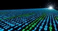 Digital binary code data stream leading to a bright light in the dark Royalty Free Stock Photo
