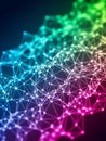 Abstract digital art of a vibrant, glowing network of interconnected nodes and lines in a spectrum of colors Royalty Free Stock Photo