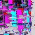 Abstract glitch art with vibrant magenta, cyan, and red blocks creating a digital distortion effect Royalty Free Stock Photo