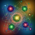 Abstract digital artwork depicting a colorful atomic structure Royalty Free Stock Photo