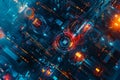 An abstract digital artwork depicting a complex, futuristic cybersecurity system with AI-powered algorithms protecting Royalty Free Stock Photo