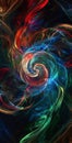 Abstract colorful digital art featuring swirling vibrant patterns and dynamic light streaks
