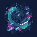 Abstract digital artwork features an AI-themed composition with a central microchip Royalty Free Stock Photo