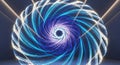 Swirling vortex of luminous blue and purple fiber optic strands, digital art Royalty Free Stock Photo