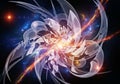 Abstract digital artwork featuring a complex, translucent structure resembling a flower or galaxy. Royalty Free Stock Photo