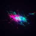 Abstract digital artwork featuring a dynamic array of pixelated blocks in neon pink,