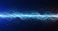 Abstract digital artwork featuring a dynamic wave of intertwined blue and white light