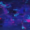 Abstract digital artwork featuring fragmented, pixelated forms with a glitch effect.