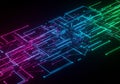 Abstract digital artwork featuring interconnected circuit lines in neon colorsâpink, Royalty Free Stock Photo