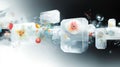 Abstract digital artwork featuring translucent shapes, flowers, and bubbles in a dynamic composition Royalty Free Stock Photo