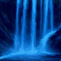 Abstract digital artwork of a waterfall, featuring cascading streams of vibrant blue Royalty Free Stock Photo