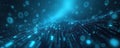 Abstract digital background with blue binary data network, coding, software algorithm. Modern tech with futuristic cyberspace Royalty Free Stock Photo