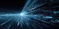 Abstract digital background with blue light streaks and binary code elements creating a sense of speed and technology in a Royalty Free Stock Photo