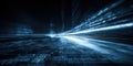 Abstract digital background with blue light streaks and binary code representing data flow and technology in a futuristic Royalty Free Stock Photo