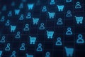 Abstract digital background with glowing user and shopping cart icons pattern repeating Royalty Free Stock Photo