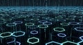 Abstract Futuristic Hexagon Grid with Falling Binary Code, Sci-Fi Network Data Flow Royalty Free Stock Photo