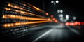 Abstract digital background featuring binary code and light trails, representing technology and data flow in a dark urban Royalty Free Stock Photo