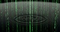Digital Matrix Rain on Water Surface, Binary Code Flowing, Futuristic Technology Concept Royalty Free Stock Photo