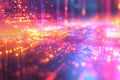 Abstract Digital Network Background with Glowing Neon Lights and Vibrant Geometric Patterns, Futuristic Data Flow Concept Royalty Free Stock Photo