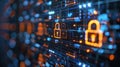 Digital Data Protection with Glowing Padlock Overlaid on Abstract Technology Network Royalty Free Stock Photo