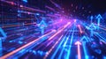 Abstract digital background with glowing arrows and lines in blue and pink colors. Represents technology, data flow, and Royalty Free Stock Photo