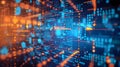 Abstract digital background with glowing binary code and circuit board patterns Royalty Free Stock Photo