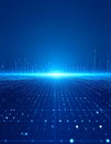 An abstract digital background with a glowing blue horizon and a grid of dots, suggesting a digital landscape or data flow Royalty Free Stock Photo