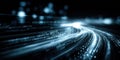 Abstract digital background with glowing lines and binary code representing data flow and technology in a dark environment for Royalty Free Stock Photo