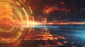 Abstract digital background with glowing lines and circular patterns. The scene features vibrant orange and blue colors Royalty Free Stock Photo
