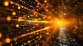 Golden Abstract Digital Data Stream with Light Effects and Futuristic Technology. Royalty Free Stock Photo