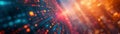 Abstract digital background illustrating a dynamic stream of data with a vibrant play of red and blue lights.