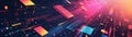Abstract digital background illustrating a dynamic stream of data with a vibrant play of red and blue lights.