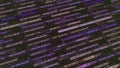 Abstract digital background of narrow horizontal stripes with hacking data. Animation. Purple background with passwords