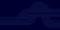 Abstract digital background with neonblue parallel flowing lines and curved geometric paths on blue background Royalty Free Stock Photo