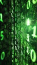 Abstract digital background with pixelated data stream, binary code, and glowing encryption concept. Royalty Free Stock Photo