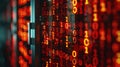 Abstract Red Binary Code Background, Glowing Data Stream and Artificial Intelligence Royalty Free Stock Photo