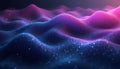 Abstract digital background shows shimmering granular wave forms with deep blue purple pink gradient surface. Glitter particles Royalty Free Stock Photo