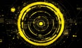 Abstract digital background with yellow glowing circle and futuristic interface elements Royalty Free Stock Photo