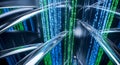 Abstract digital binary code flowing through futuristic metallic tubes, data stream concept Royalty Free Stock Photo