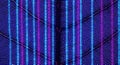 Abstract digital binary code superimposed on intricate blue leaf veins and purple light Royalty Free Stock Photo