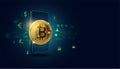 Digital bitcoin Finance in the Online World By Mobile Internet, Transactions in Online Systems On the background is a