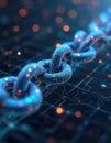 Abstract digital blockchain chain links connect on futuristic dark tech background with binary code and neon lights. Secure cyber Royalty Free Stock Photo